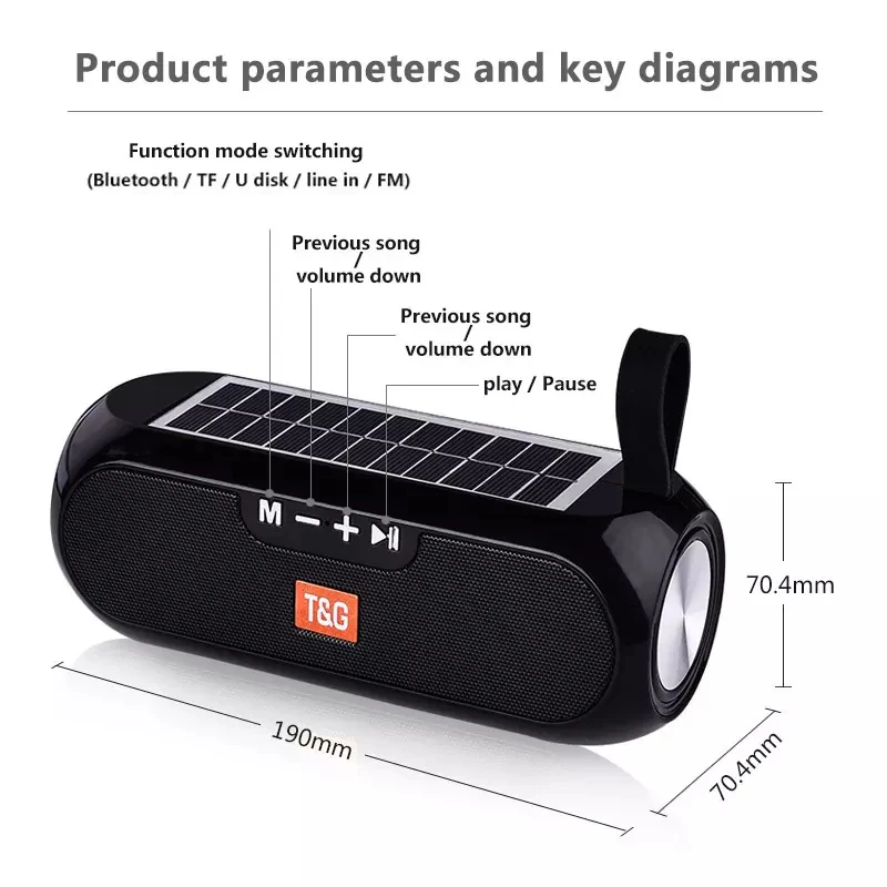 Solar de încărcare compatibil Bluetooth Speaker Portabil Coloana Wireless Stereo Cutie de Muzică în aer liber rezistent la apa altavoces Imagine  3