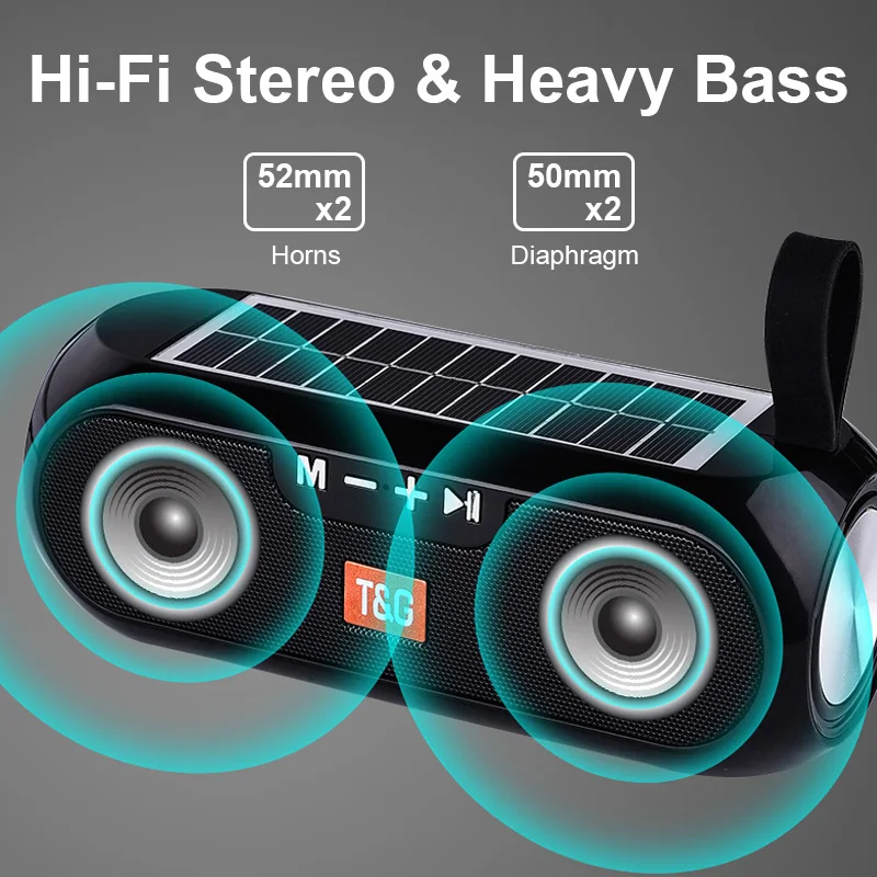 Solar de încărcare compatibil Bluetooth Speaker Portabil Coloana Wireless Stereo Cutie de Muzică în aer liber rezistent la apa altavoces Imagine  5