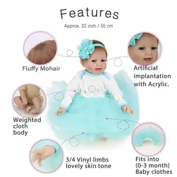 22 Inch Bebe Poppen Realistische Pasgeboren Zachte Volledige Vinil Siliconen Lichaam Surprice Cadou Speelgoed Voor