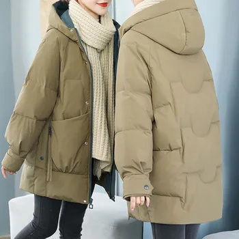 Bumbac Căptușit Sacou Femei cu Fermoar Hanorac cu Mâneci Raglan Iarna Nou Stil coreean Mid-lungime Vrac Top Gros Strat Casual Scurt