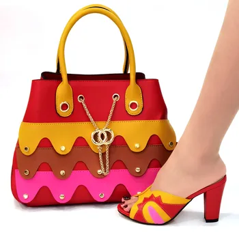 Culoare Rosu African Femei Pantofi Și Geantă Set Cu Pietre Pompe De Pantofi Italieni Cu Sac De Potrivire Pentru Petrecere De Seara, De Nunta