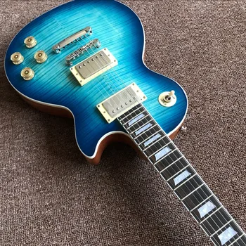 Custom shop.Tiger Flacără standard de chitara electrica.corp mahon. culoare albastru gitaar.Hardware-ul Chrome guitarra.