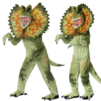 Dinozaurii Dilophosaurus Costume pentru Copii de Halloween Cosplay Costum Baieti Barbati Adulti Petrecere, Joc de Rol Rochie se completează Până Salopeta Costum